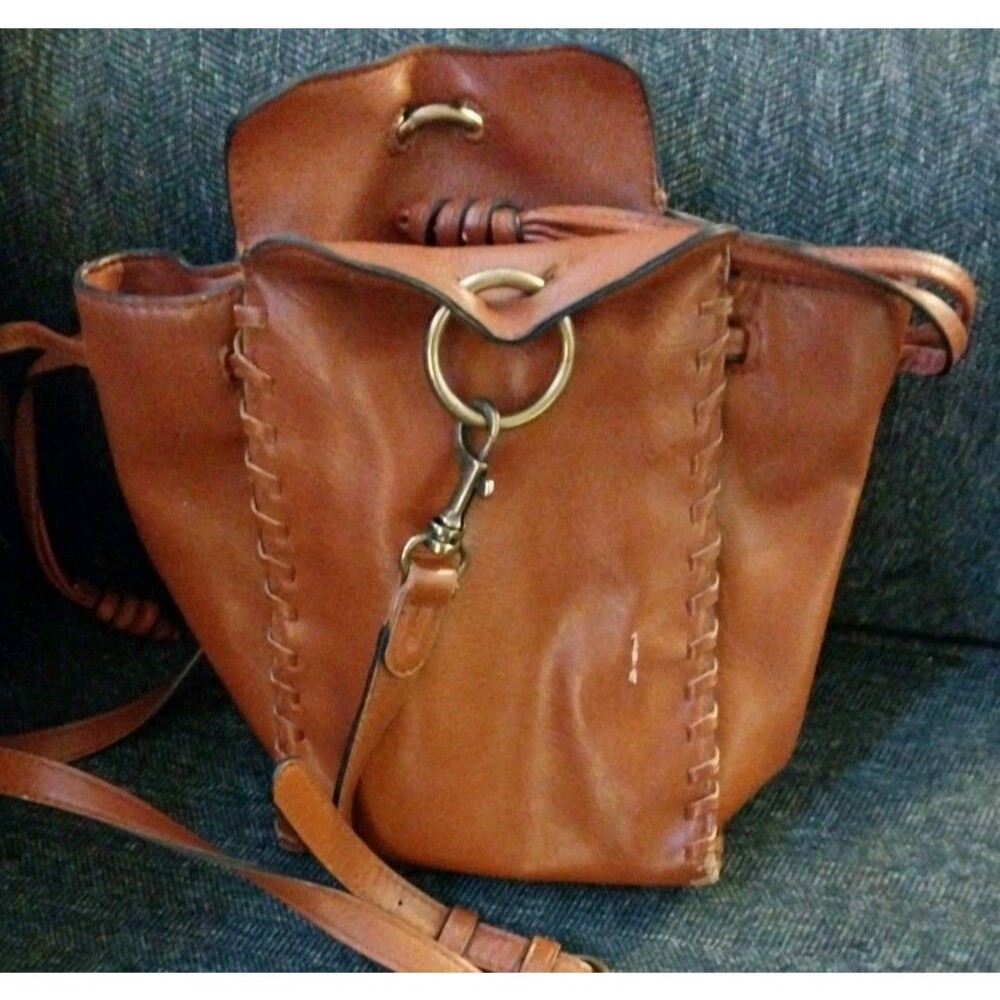 Universal Thread Brown Drawstring Crossbody Bag Bucket Purse Faux Leather Small - Picture 3 of 12